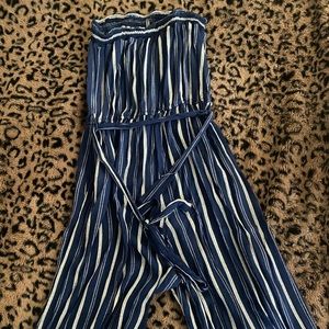 Navy blue striped jumpsuit